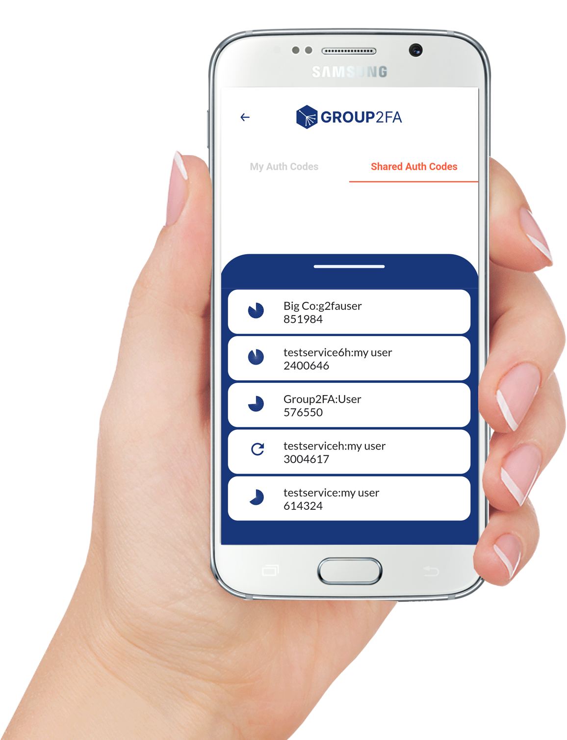 Phone Showing Group2FA Shared Aothenticator Codes