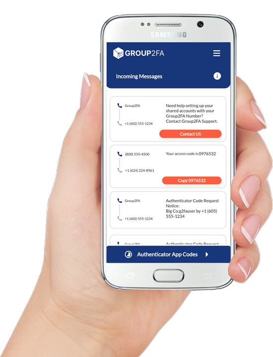 Phone Showing Group2FA Incoming Messages Screen