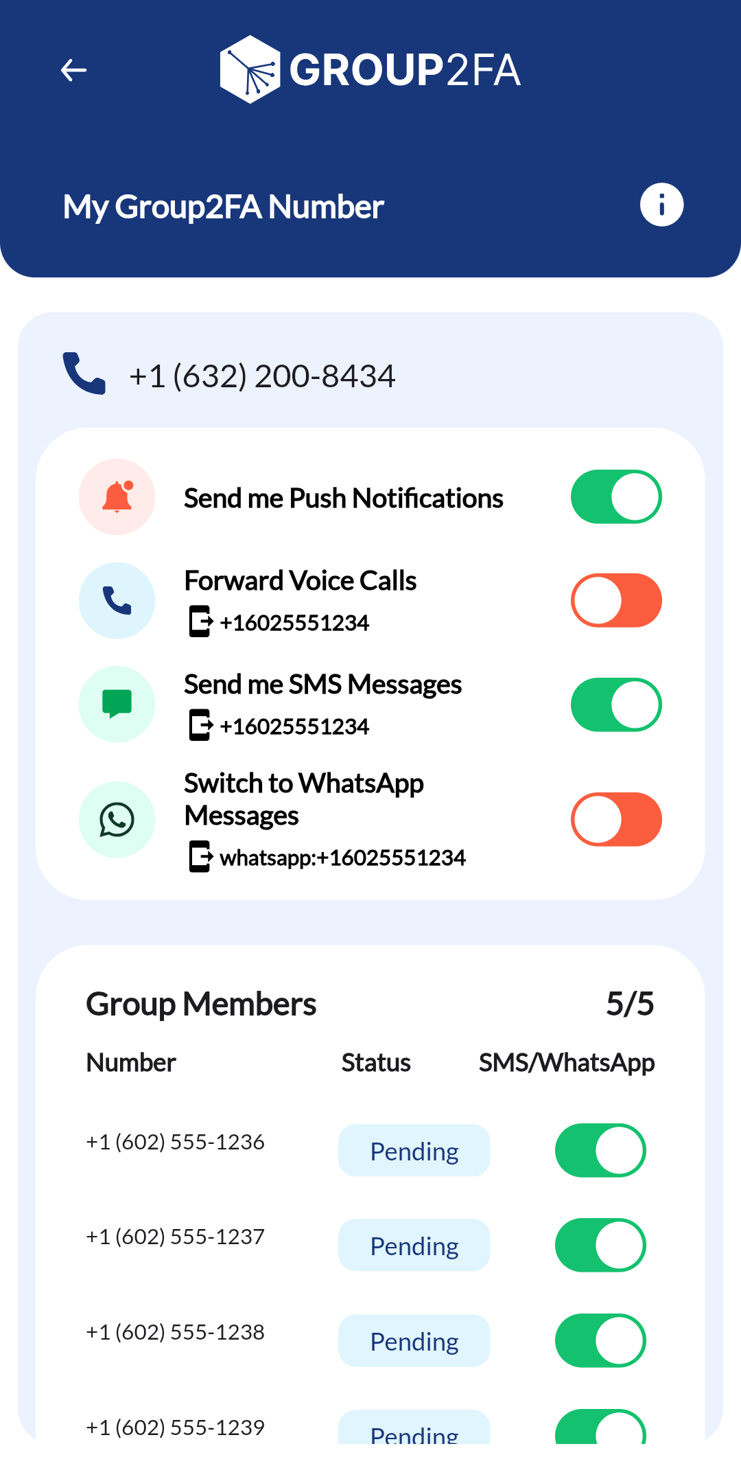 Group2FA Number Settings